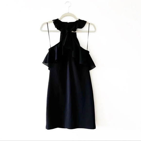 Zara Basic Little Black Dress Size M Ruffle Halter Neck Flirty New Year’s Eve MD - Picture 1 of 6